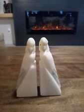 Vintage Italian white Alabaster Cockatoo Bookends Hand Carved Art Deco picture