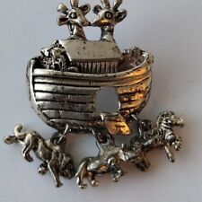 Small Silvertone Noah's Arc Drop Charms Brooch Pin picture