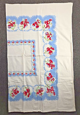 Vintage 50s Tablecloth 56x68 Cherries Fruit Farmhouse Cottage Country Red Blue picture