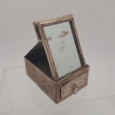 Antique Chinese Silver Flip Up Mirror Traveling Makeup Jewelry Box - READ picture