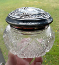 Antique Art Nouveau Repousse Cut Glass Powder Dresser Vanity Box Jar Silverplate picture