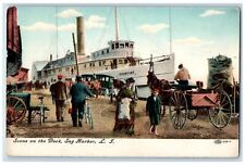 1909 The Dock Horse Carriage Bicycle Ship Sag Harbor Long Island NY Postcard picture