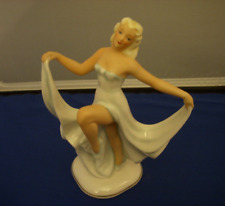 Vintage Schaubach Kunst Porcelain Dancing Lady Figure Figurine White Trim Gold picture