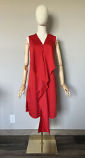 AKRIS PUNTO Sz US 6 Red Draped Asymmetric Sleeveless V-Neck Dress Cotton Stretch picture