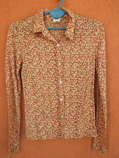 DRIES VAN NOTEN Womens Silk Shirt Button Up Beige Geometric Vintage 38/S picture