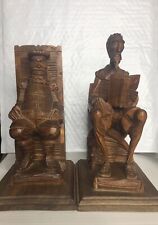 Antique Hand-Carved Wooden Don Quixote and Sancho Panza Bookends (Made in Spain) picture
