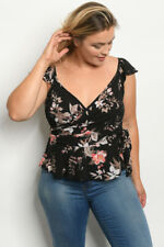 Womens Plus Size Black Floral Peplum Top 1X Faux Wrap Butterfly Sleeve picture