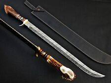 Custom Handmade Damascus Steel Sword With Stag Horn Handle. picture