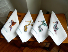 MANOLO BLAHNIK Shoe Design Embroidered Linen Napkins 4 Limited Edition RARE, NEW picture