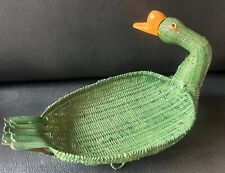 Vintage Zhejiang Wicker Rattan Green Duck/Goose Woven Basket Bowl picture