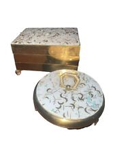 2 Vintage Hollywood Regency Trinket Box Vanity Flake Confetti Goldtone*see Desci picture