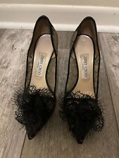 Jimmy Choo Pumps Lace Pointed Toe Pom Pom Floral Black Nude 37  picture