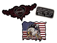 VTG Patches Flag Eagle Dazzle w/BS Harley Davidson Heart Swirl Embroider Rider picture
