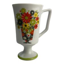VTG 70s Retro Pedestal Mug Coffee Cup White Flower Power Floral Nose-Gay by JSC picture