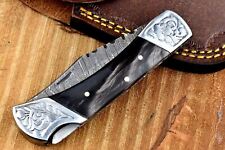 SHARD CUSTOM HAND FORGED DAMASCUS Steel Lockback Folding Pocket Knife W/Sheath picture
