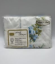 Vintage Sears Perma Prest Percale Two Regular Pillowcases Blue French Bouquet picture
