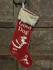 Vintage Style Red Felt Good Dog Merry Christmas stocking Jingle Bells Santa 18