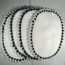 Chunky Crochet Placemats | Modern Set of 4 | 12”x17” | White With Black Trim picture