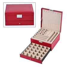 Wine Red Faux Leather 3 Layer Jewelry Box Organizer Storage Trinket with Lock picture