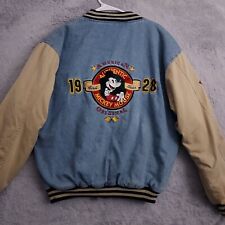 Vintage Disney Jacket Mens Large Mickey Mouse Denim Varsity Bomber Lined Quilted picture