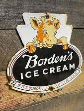 VINTAGE BORDENS PORCELAIN SIGN GAS & OIL DAIRY FARMER MILK CHEESE ICE CREAM COW picture