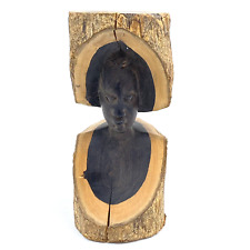 Vintage Hand Carved Wood African Women Head Ebony Statue One Piece Unique picture