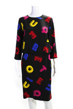Boutique Moschino Womens Long Sleeve Letter Print Lined Black Day Dress Size M picture
