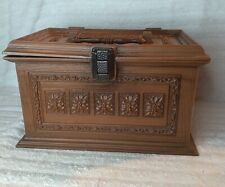 Vintage Max Klein Sewing Box Brown Woodtone Black Hardware MCM With Supplies picture