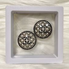 2pk Authentic Chanel Buttons Stamped Vintage Silver Large 25mm picture
