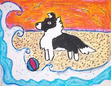 Sheltie versus Wave Bi-Black Art Print 5 x 7 Dog Collectible Signed Artist KSams picture