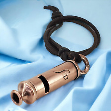 Vintage Brass Whistle With Leather Necklace Classic Police Whistle picture
