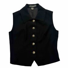 St. John Griffith Gray Black 100%Wool Collared Vest Enamel Buttons Womens Size 8 picture