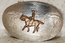 Original Vintage Irvine & Jachens Belt Buckle, German Silver, Horse Cowboy picture