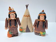 Set of 3 Eddie Walker Thanksgiving Native American Man Woman Teepee Midwest picture