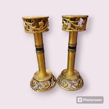 Old Vintage Pair Candlesticks Oppenheim Bronze Candle Shabbat From Israel picture