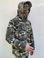 Men's fleece jacket with a hood, camouflage multicam tactical. Army military picture