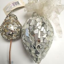2 Broken Glass Encrusted Silver Ornament Small Silver and Gold Ornament picture