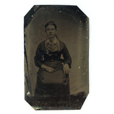 Pretty Girl Wearing Scarf Tintype c1870 Antique Woman 1/6 Plate Photo A3824 picture