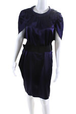 Vera Wang Womens Silk Satin Collared Short Sleeve Belted Dress Purple Size 8 picture