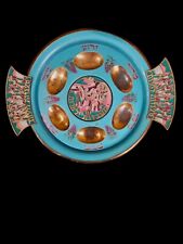 Vintage Passover Sader Tray Plate~Brass & EnameL~Jerusalem~Israel~Pesach  picture