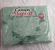 Vintage NOS Cannon Monticello Twin Flat Green White Flower Cottagecore NIP #2 picture