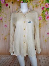 Vivienne Westwood Vintage Silky Shirt Ivory Logo Long Sleeve Blouse Top Large picture