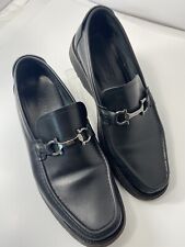 SALVATORE FERRAGAMO BLACK LEATHER LOGO BIT DETAIL LOAFERS Sz 9.5EE MADE IN ITALY picture