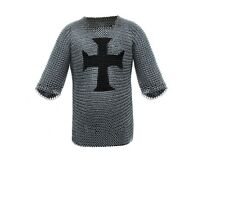 Chain mail MS Butted Round Rings Shirt Full Sleeve Templar Cross 2X-Large Size picture