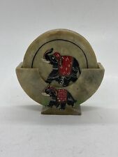 Rare 1970s Carved Marble Stone Coaster Set Elephant Painted Unique 31 picture