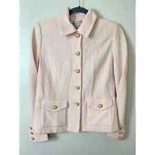 ST JOHN PINK WAVY KNIT IVORY BLAZER JACKET COLLARED GOLD BUTTONS GIRLCORE SZ 8 picture