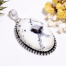 Dendrite Opal Vintage Handmade Jewelry.925 Silver Plated Pendant 2.1