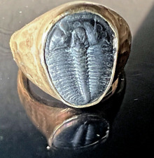 6gr Vtg Sterling Silver Trilobite Fossil Hammer Artist's Signed Signet Ring 5.25 picture