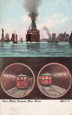 New York City, NY  East River Tunnel Early Subway Train Ship  Postcard 1908 picture