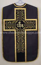  Black Fiddleback Chasuble Mass Vestment WITH 5 PC SET CANVAS INTERLINED ,NEW picture